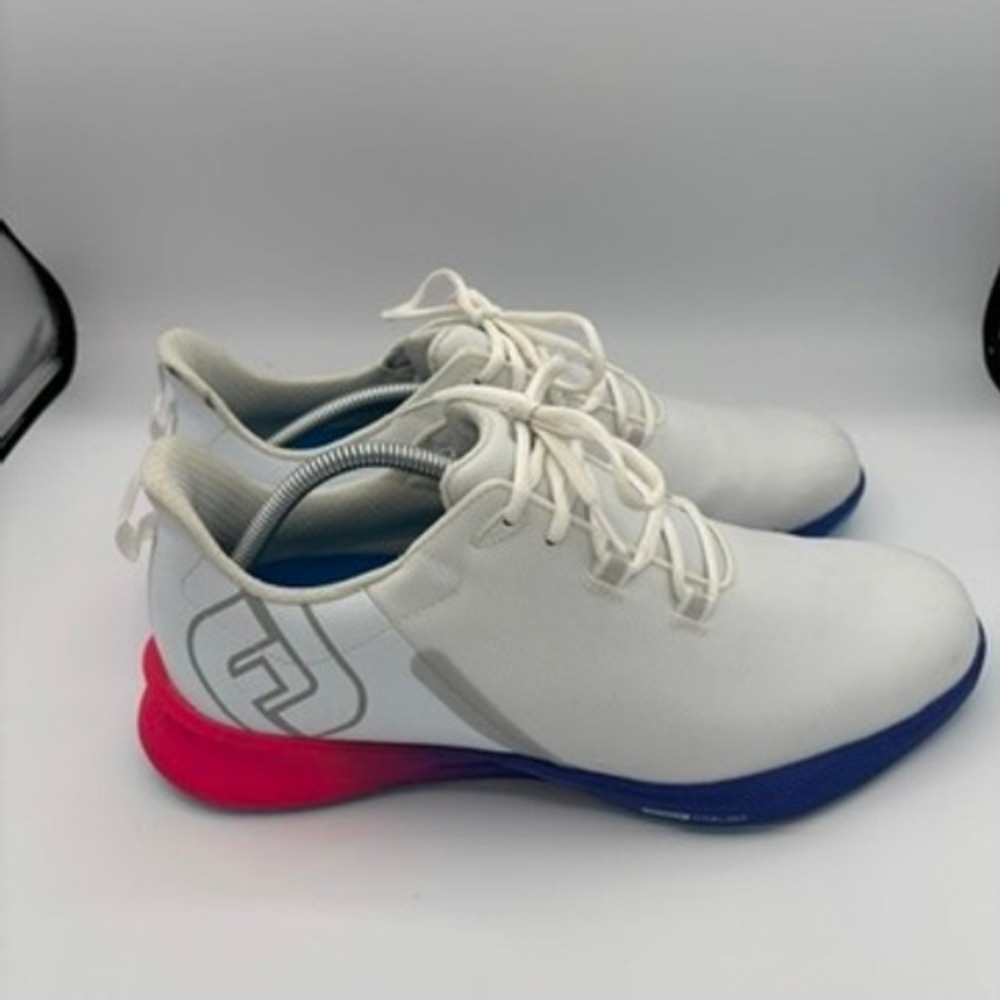 Footjoy Fuel Golf Shoes Mens Sz 12 White Blue Pink Spikeless Athletic Sneakers